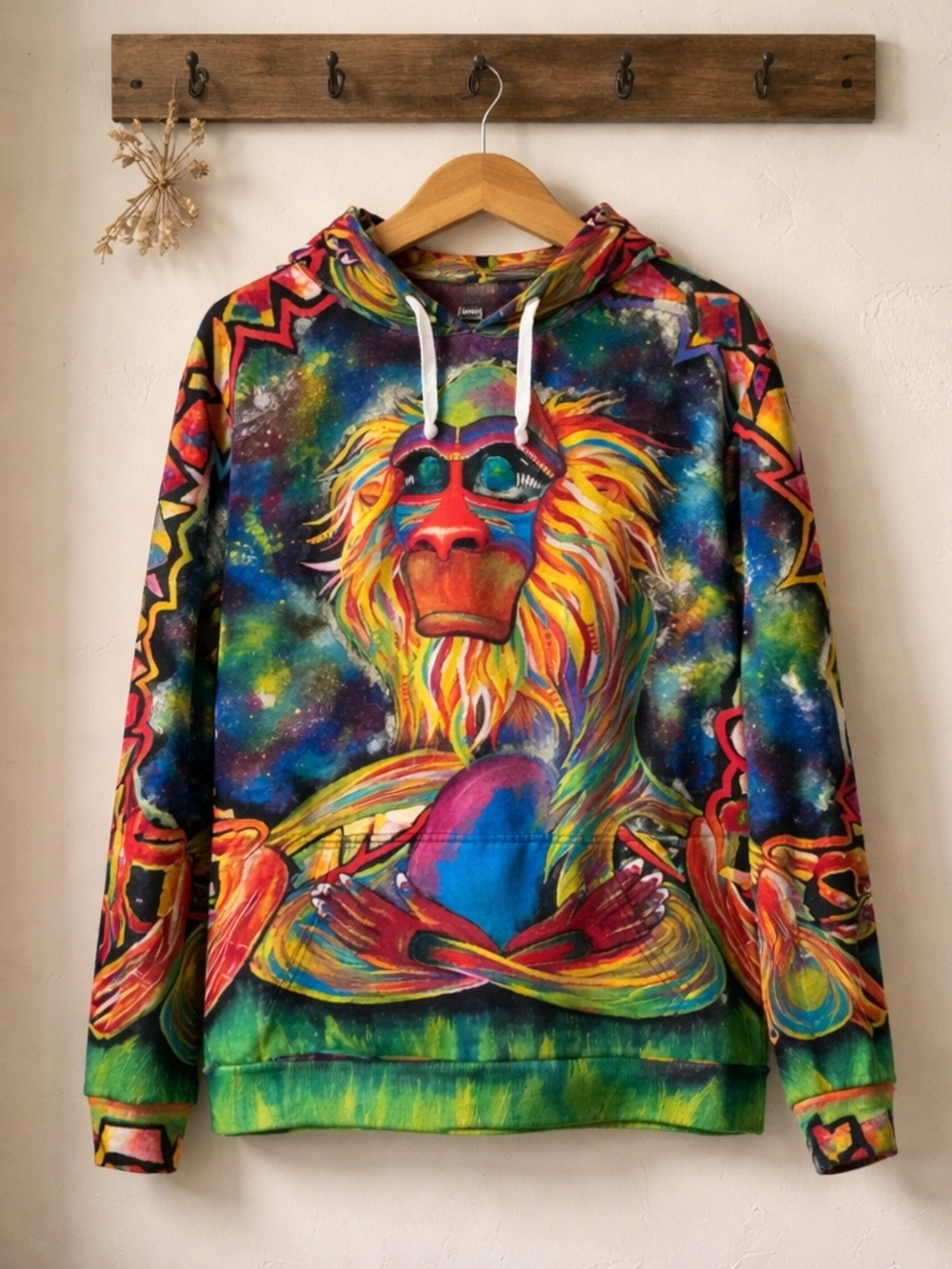 Men's Multi-Color Graphic Hoodie with Baboon Artwork